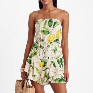 Lemon Floral Strapless Tiered Romper